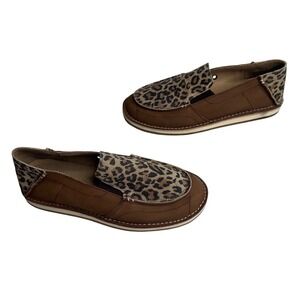 Shyanne Women's Leopard Print Leather Slip On Loafers Brown OSHFA21P3 Size 10